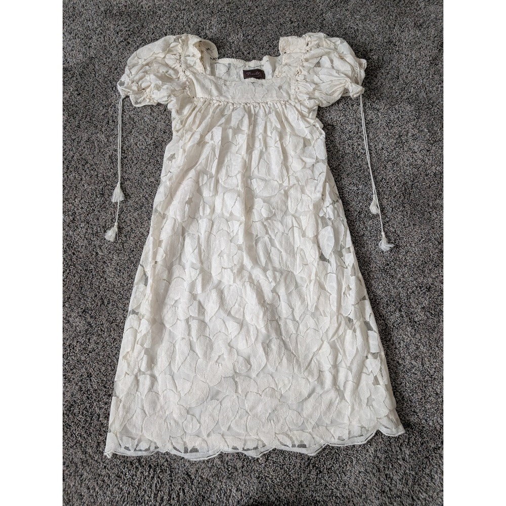 Trulli Petite Cream Lace Puff Sleeve Mini‎ Dress Y2K Vintage Style SP